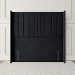 Cambridge Wingback Floor Standing Headboard - Black Plush Velvet