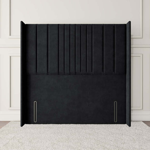 Cambridge Wingback Floor Standing Headboard - Black Plush Velvet