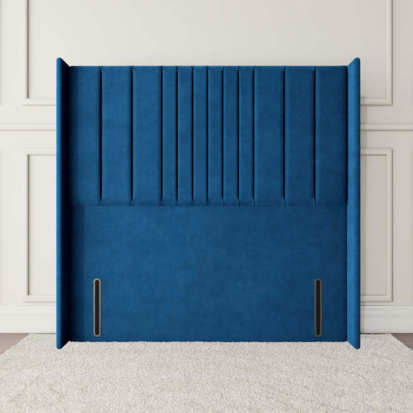 Cambridge Wingback Floor Standing Headboard - Blue Plush Velvet