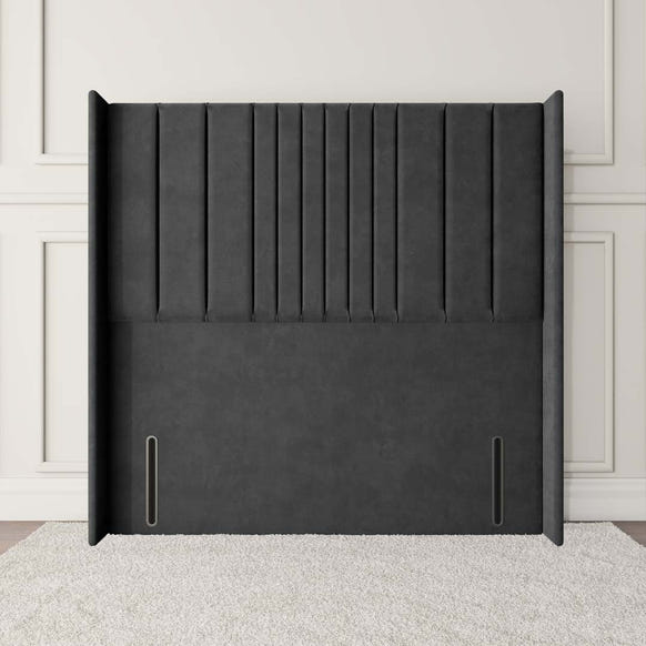 Cambridge Wingback Floor Standing Headboard - Steel Plush Velvet
