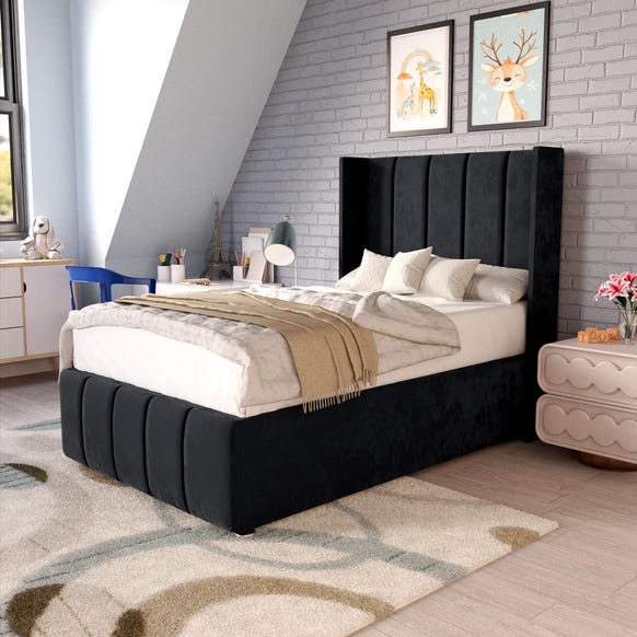 Cidra Kids Wingback Divan Bed - Black Plush Velvet