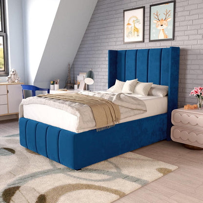 Cidra Kids Wingback Divan Bed - Blue Plush Velvet