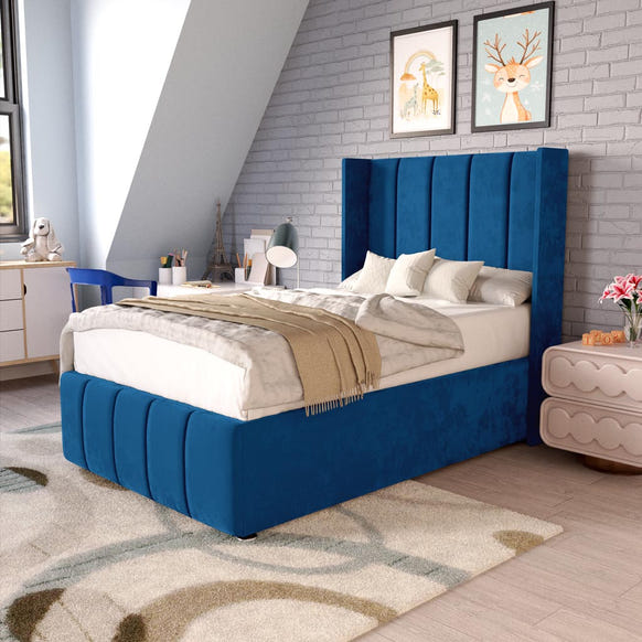 Cidra Kids Wingback Divan Bed - Blue Plush Velvet