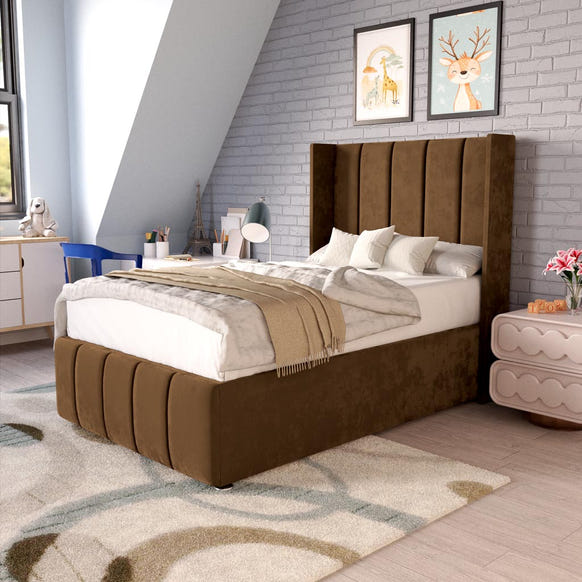 Cidra Kids Wingback Divan Bed - Mocca Plush Velvet