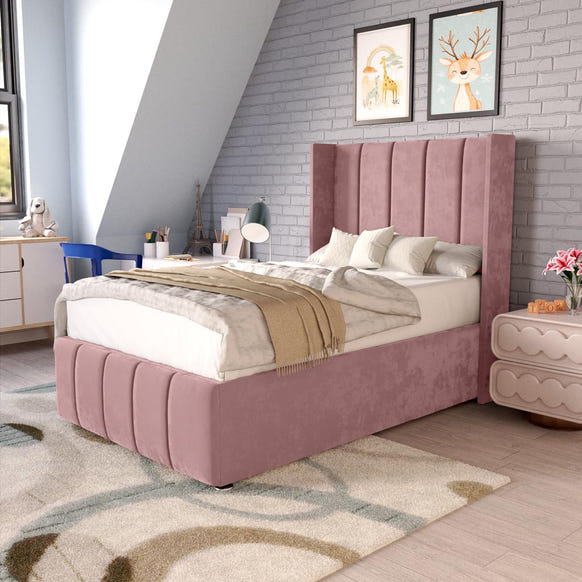 Cidra Kids Wingback Divan Bed - Pink Plush Velvet