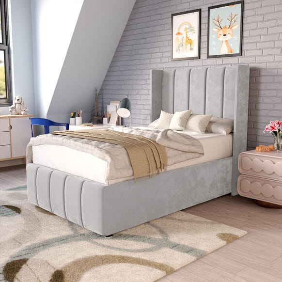 Cidra Kids Wingback Divan Bed - Silver Plush Velvet
