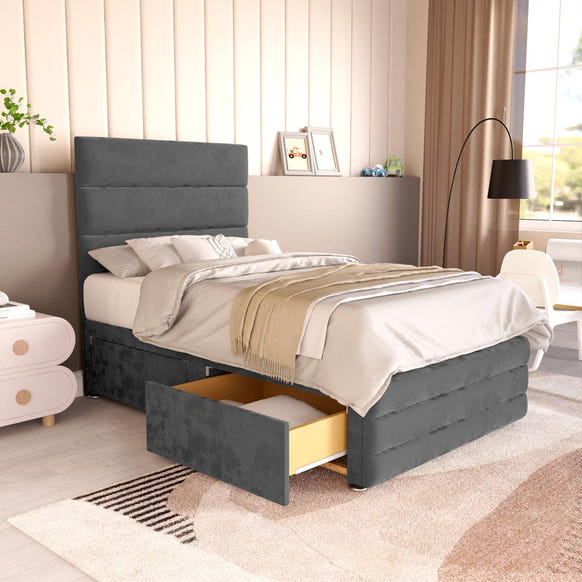 Havana Kids Divan Bed - Steel Plush Velvet
