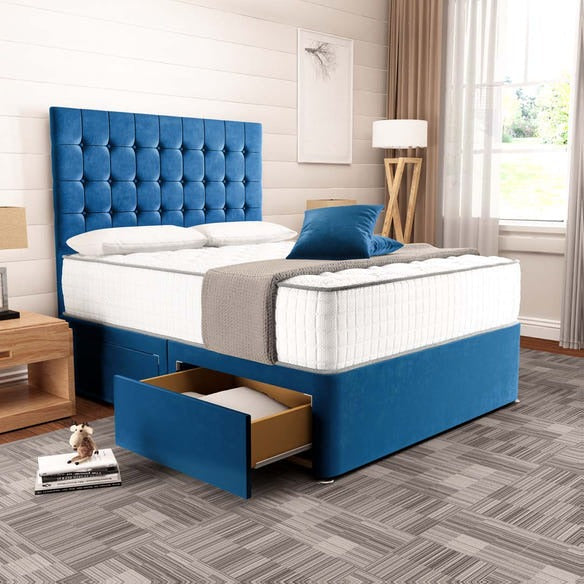 Kingston Divan Bed - Blue Plush Velvet