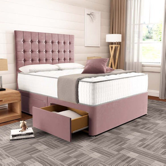 Kingston Divan Bed - Pink Plush Velvet