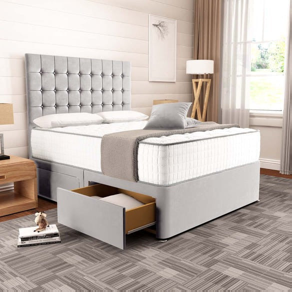 Tokyo Divan Bed - Silver Plush Velvet