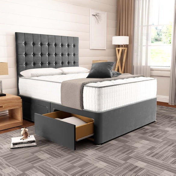 Kingston Divan Bed - Steel Plush Velvet