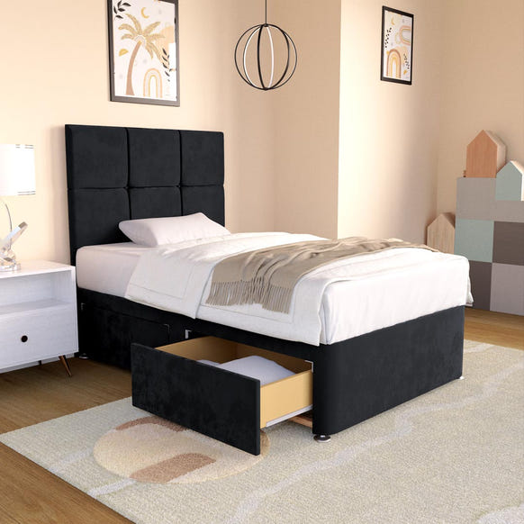 Lima Kids Divan Bed - Black Plush Velvet