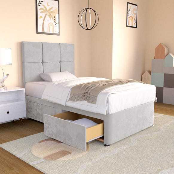 Lima Kids Divan Bed - Silver Plush Velvet
