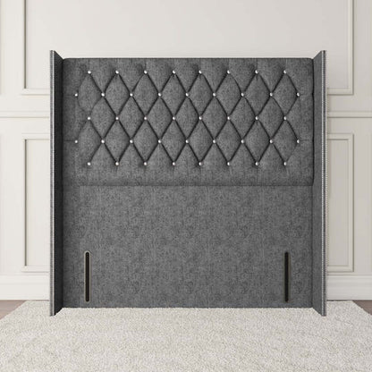 Luxor Wingback Floor Standing Headboard - Silver Chenille
