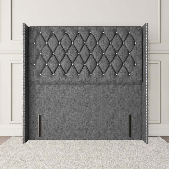 Luxor Wingback Floor Standing Headboard - Silver Chenille