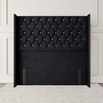 Luxor Wingback Floor Standing Headboard - Black Plush Velvet