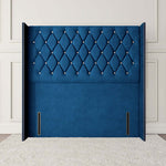 Luxor Wingback Floor Standing Headboard - Blue Plush Velvet
