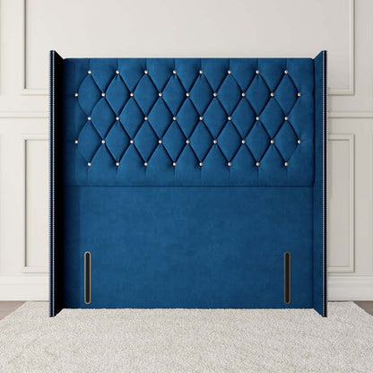 Luxor Wingback Floor Standing Headboard - Blue Plush Velvet