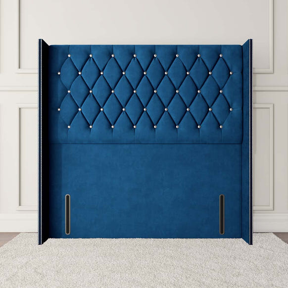 Luxor Wingback Floor Standing Headboard - Blue Plush Velvet