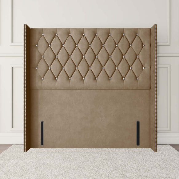 Luxor Wingback Floor Standing Headboard - Mink Plush Velvet
