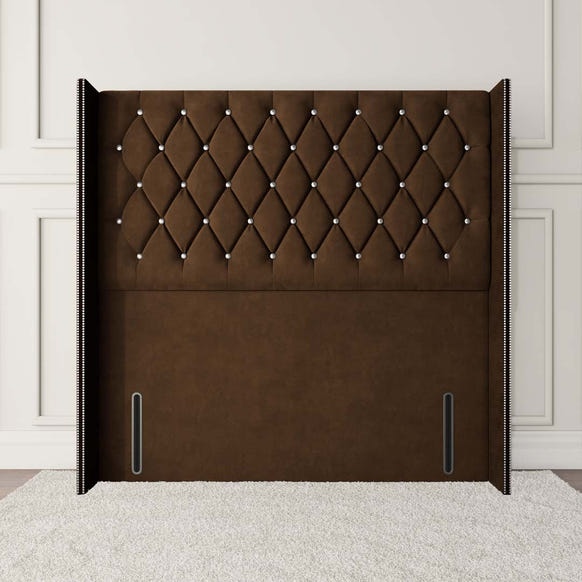 Luxor Wingback Floor Standing Headboard - Mocca Plush Velvet
