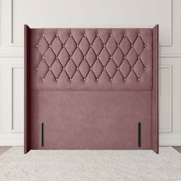 Luxor Wingback Floor Standing Headboard - Pink Plush Velvet