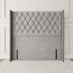 Luxor Wingback Floor Standing Headboard - Silver Plush Velvet
