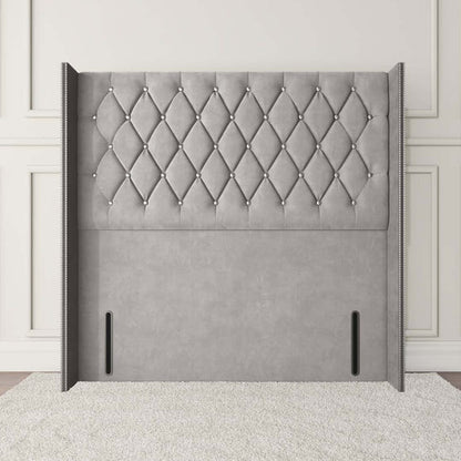 Luxor Wingback Floor Standing Headboard - Silver Plush Velvet