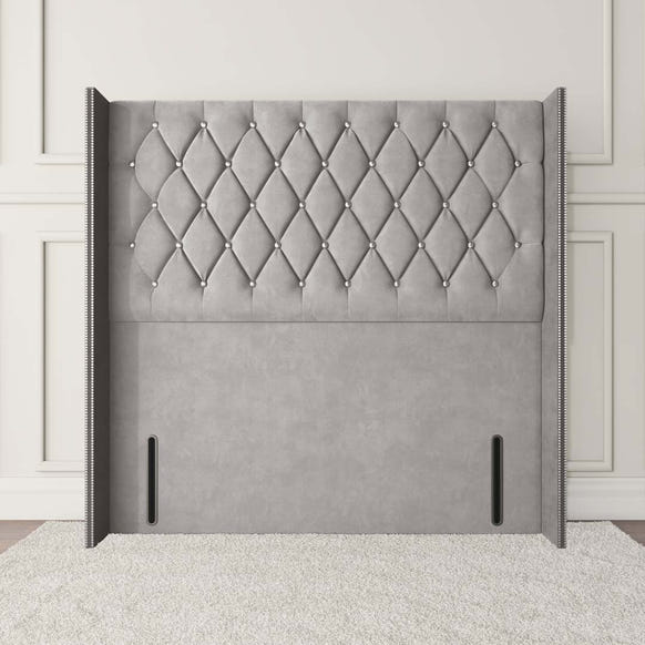 Luxor Wingback Floor Standing Headboard - Silver Plush Velvet