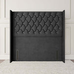 Luxor Wingback Floor Standing Headboard - Steel Plush Velvet