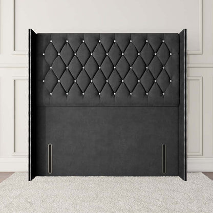 Luxor Wingback Floor Standing Headboard - Steel Plush Velvet