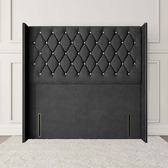 Luxor Wingback Floor Standing Headboard - Steel Plush Velvet