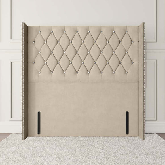 Luxor Wingback Floor Standing Headboard - Cream Plush Velvet