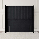Prague Wingback Floor Standing Headboard - Black Plush Velvet