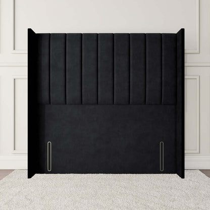 Prague Wingback Floor Standing Headboard - Black Plush Velvet