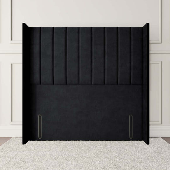 Prague Wingback Floor Standing Headboard - Black Plush Velvet