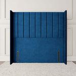 Prague Wingback Floor Standing Headboard - Blue Plush Velvet