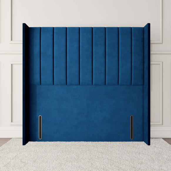 Prague Wingback Floor Standing Headboard - Blue Plush Velvet