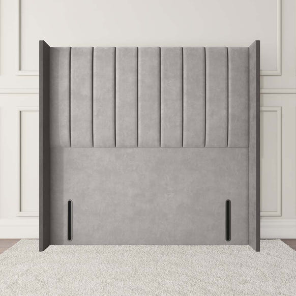 Prague Wingback Floor Standing Headboard - Silver Plush Velvet