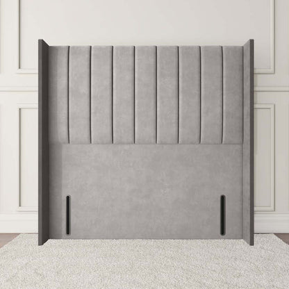 Prague Wingback Floor Standing Headboard - Silver Plush Velvet