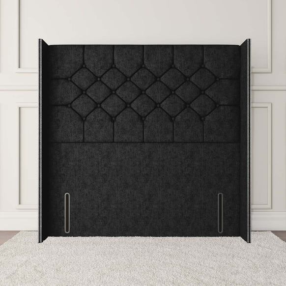 Paris Wingback Floor Standing Headboard - Black Chenille