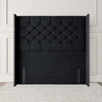 Paris Wingback Floor Standing Headboard - Black Plush Velvet