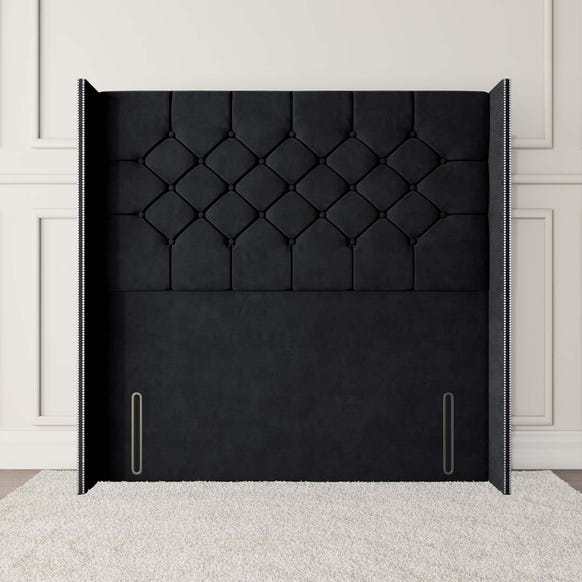 Paris Wingback Floor Standing Headboard - Black Plush Velvet