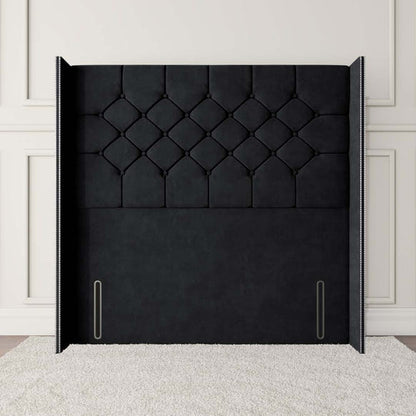 Paris Wingback Floor Standing Headboard - Black Plush Velvet