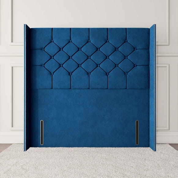 Paris Wingback Floor Standing Headboard - Blue Plush Velvet