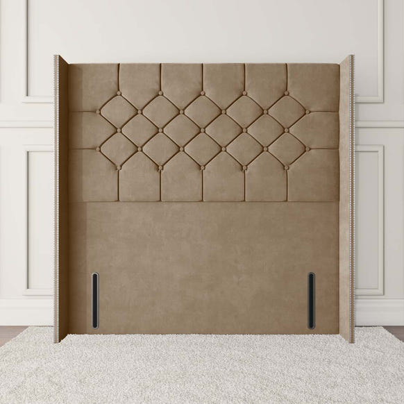 Paris Wingback Floor Standing Headboard - Mink Plush Velvet