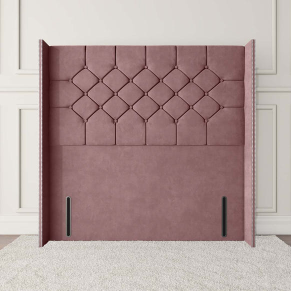 Paris Wingback Floor Standing Headboard - Pink Plush Velvet