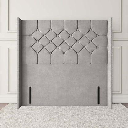 Paris Wingback Floor Standing Headboard - Silver Plush Velvet