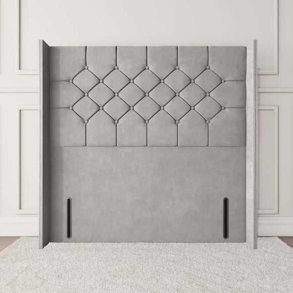 Paris Wingback Floor Standing Headboard - Silver Plush Velvet
