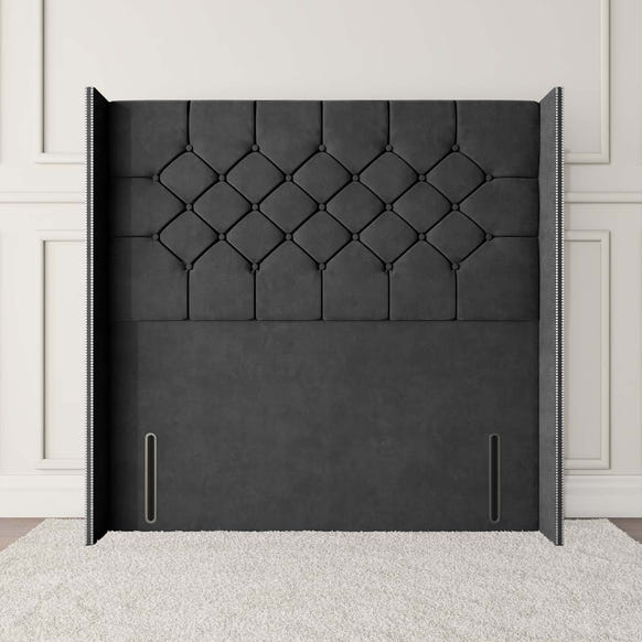 Paris Wingback Floor Standing Headboard - Steel Plush Velvet